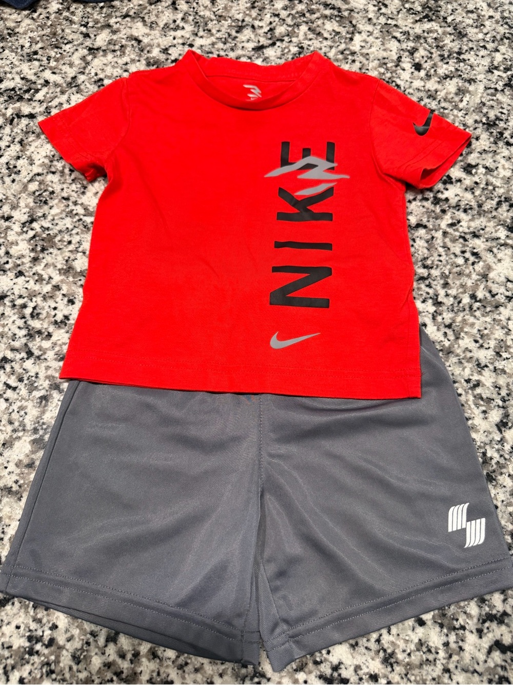 Nike Red Graphic Tee and Gray Athletic Shorts Set